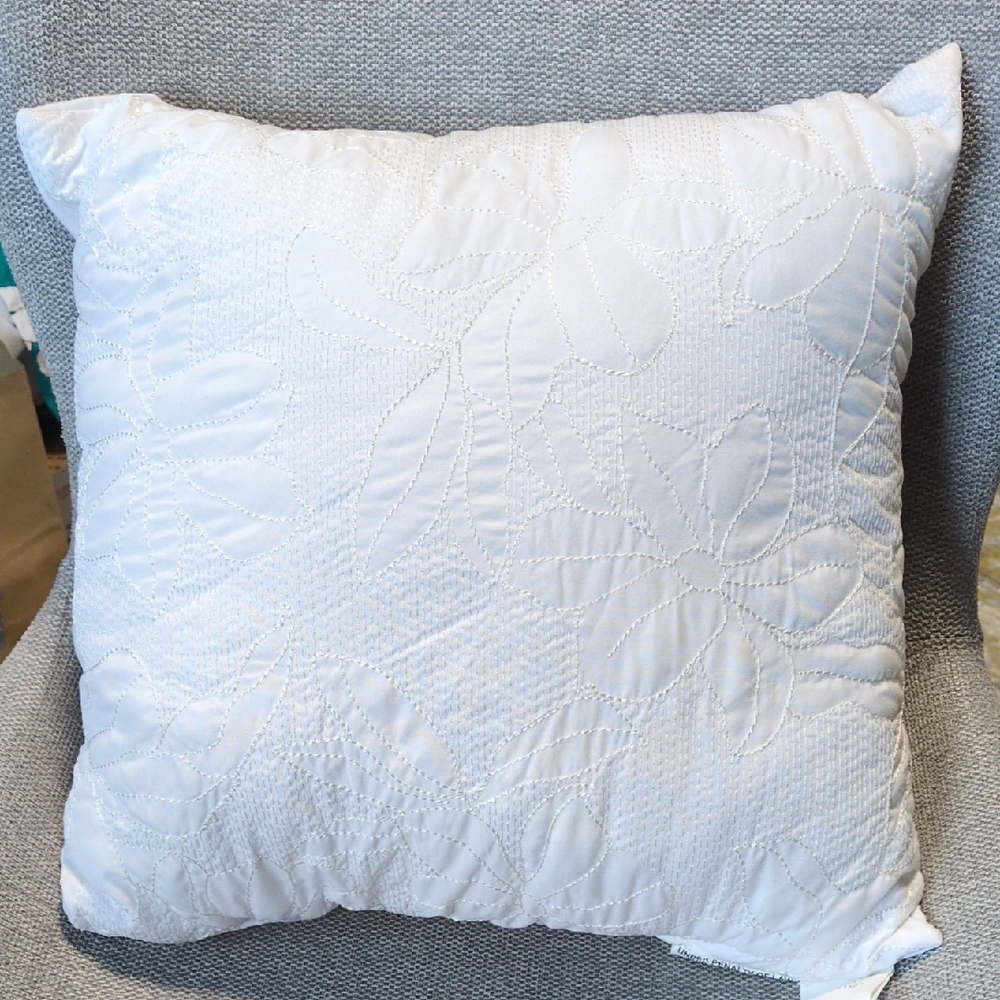 White Floral Embroidered Pillow NWOT